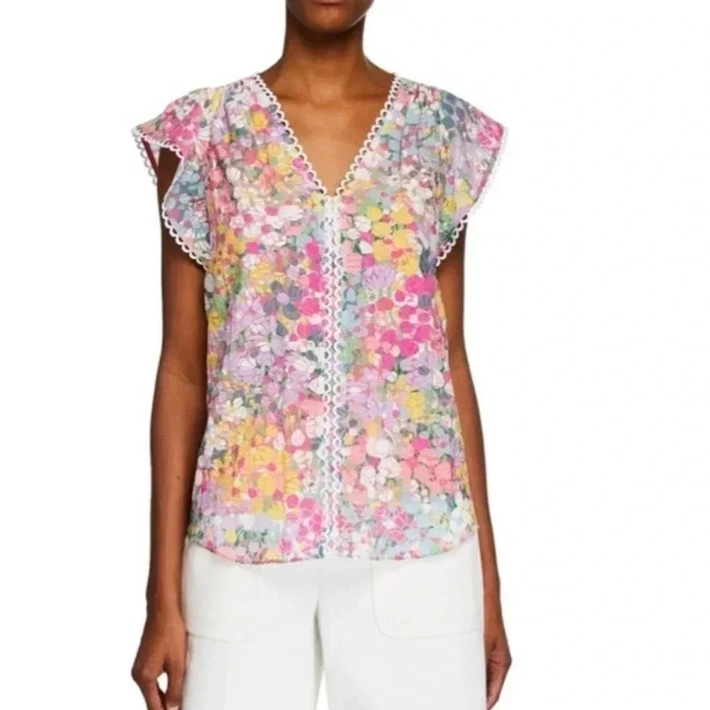 Kate Spade Floral Dots Burnout Top - size S - Picture 2 of 7